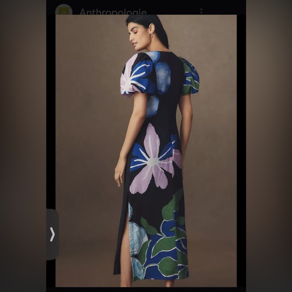 Anthropologie Puff Sleeve Floral Maxi Dress Slit Both Sides - Picture 6 of 16